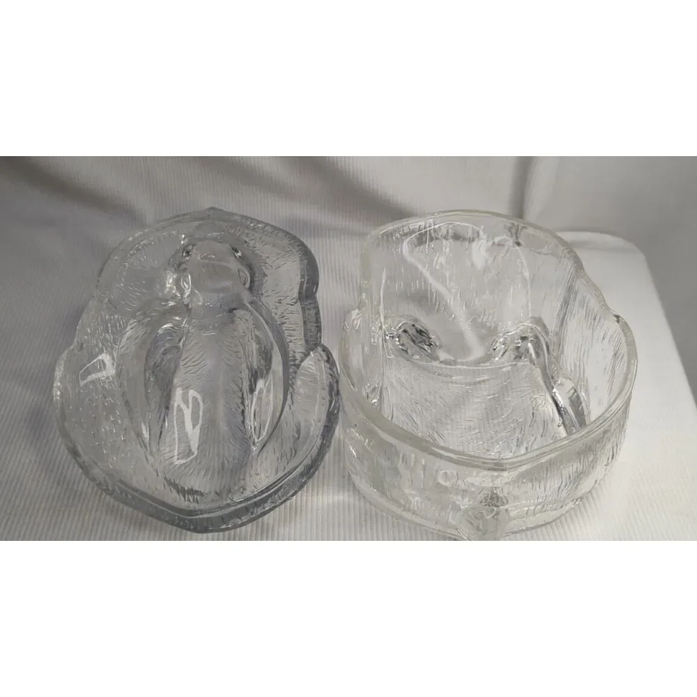 Vintage‎ Glass Molded Bunny Rabbit Candy/ Trinket Dish, Table Decor